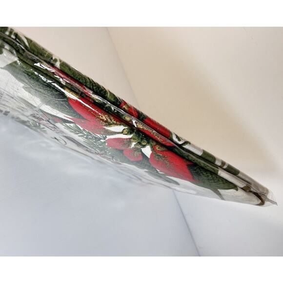 NEW Christmas Tablecloth Ivory Red Green Gold Poinsettia Oblong NOS - Picture 6 of 7